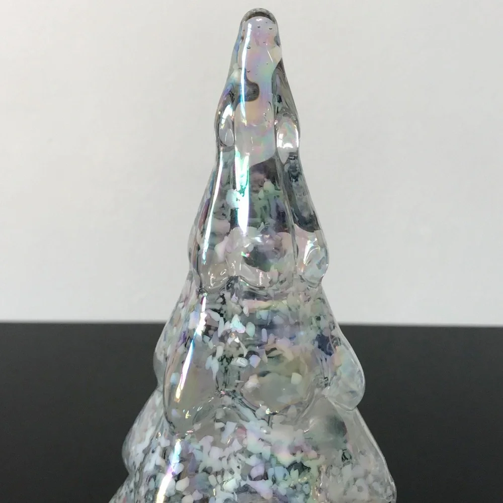 Vintage 7.5 Balos Hand Blown Art Glass AB Aura Iridescence Snow Christmas Tree - Picture 7 of 12